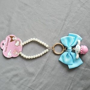 Blue Cinnamoroll Keychain with Bow and Pearls